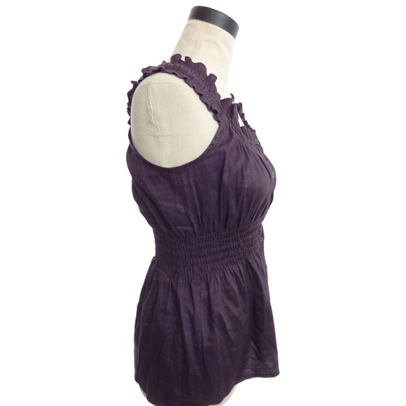 Banana Republic Purple Smocked Button Down Blouse Medium Sleeveless Top - Picture 2 of 5